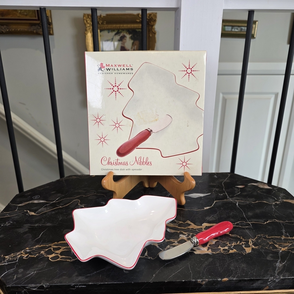 ​Maxwell & Williams Christmas Nibbles Tree Dish & Spreader Set NIB 6"x8"
